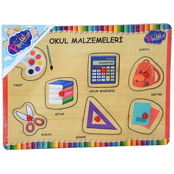 Playwood Ahşap Tutmalı Okul Malzemeleri Puzzle
