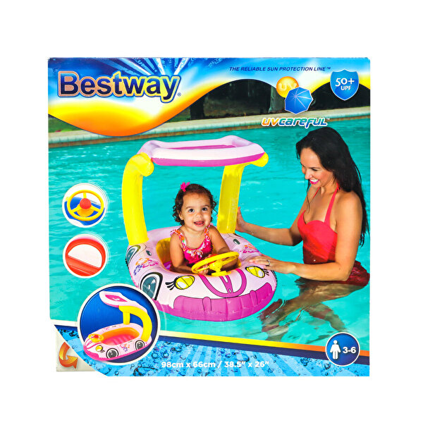 Bestway Gölgelikli Direksiyonlu Deniz Botu Pembe - Sarı Renkli