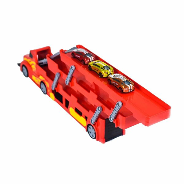 3 Katlı 3 Araçlı Kırmızı Transporter Oyun Seti
