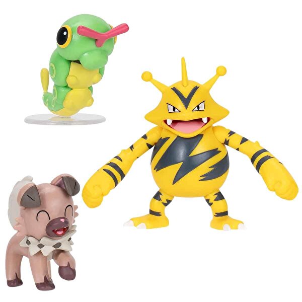 Pokemon Battle 3'lü Fi̇gür Seti̇ Caterpie Electabuzz Rockruff