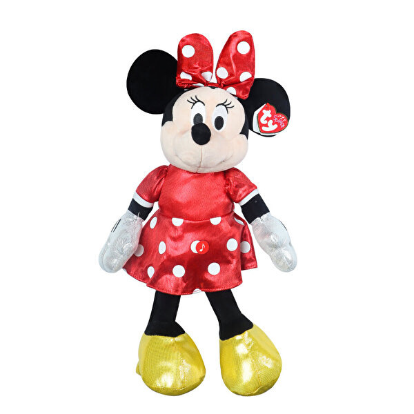 Ty Parlak Kırmızı Elbiseli Minnie Mouse Sesli Peluş 30 cm.