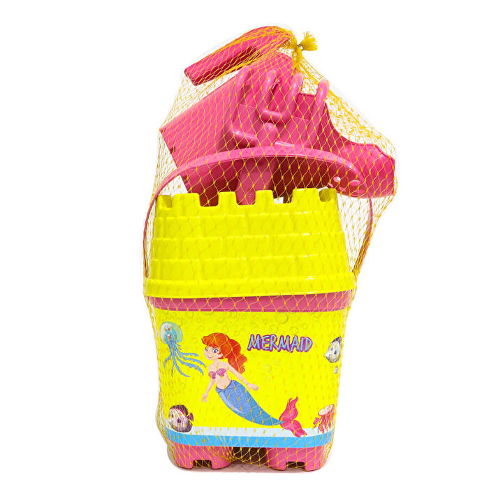 Resimli Sarı Kapaklı Pembe Suluklu Kale Kova Seti