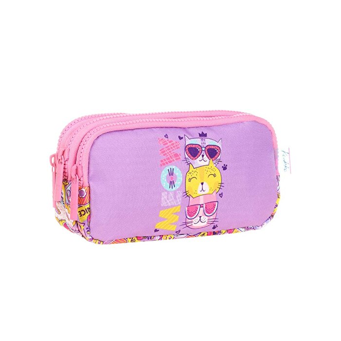 Kaukko Kids 3 Bölmeli Cute Face Cat Kalem Çantası