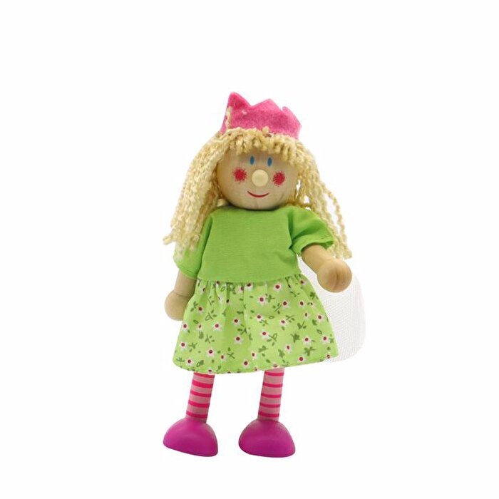 Ahşap Esnek Peri Bebeği Koyu Pembe Ayakkabılı