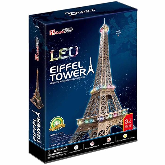 Fransa Eiffel Kulesi LED Işıklı 3D Puzzle 82 Parça