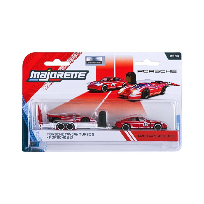 Majorette Porsche Deluxe Trailer 3’lü Set Porsche Taycan Turbo S + Porsche 917