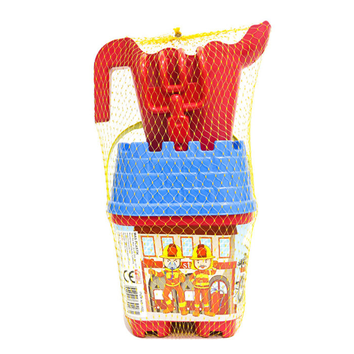 Resimli Mavi Kapaklı Kırmızı Suluklu Kale Kova Seti