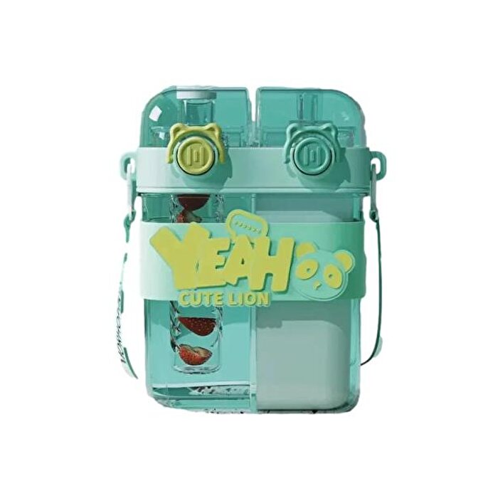 Yeah Askılı Çift Hazneli Çift Kapaklı Matara Mavi