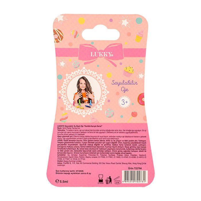 Lukky Su Bazlı Parlak Pembe İncili Soyulabilir Oje