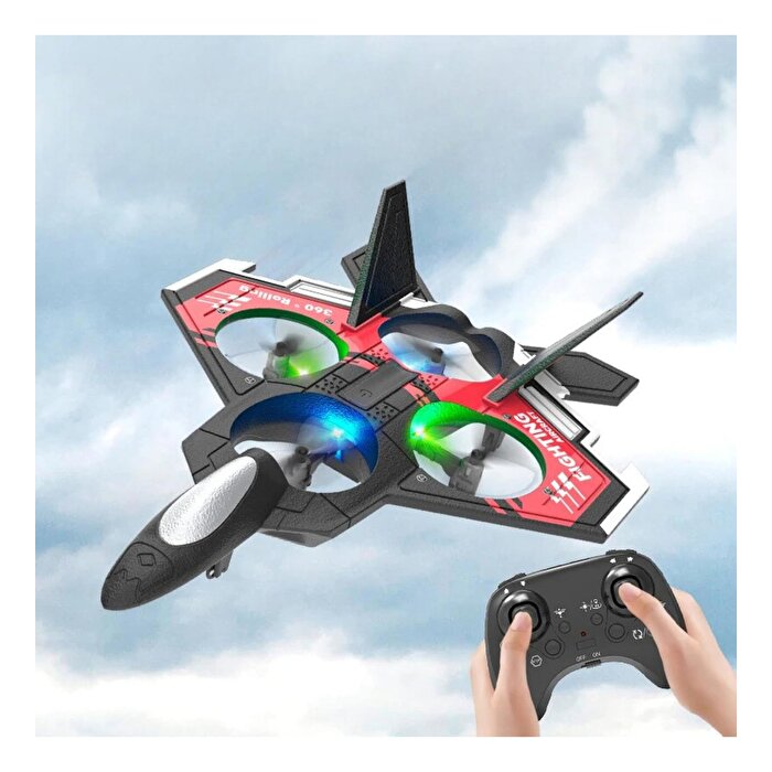 Uzaktan Kumanda 2.4 GHz LED Işıklı Jet Uçak Drone Kırmızı