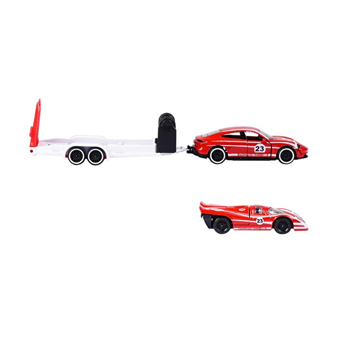 Majorette Porsche Deluxe Trailer 3’lü Set Porsche Taycan Turbo S + Porsche 917