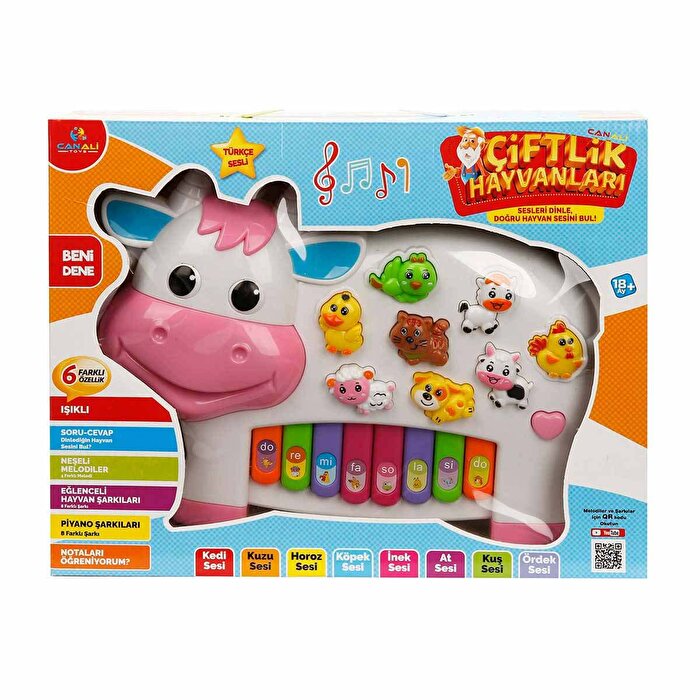 Türkçe Hayvan Sesli İnek Görünümlü Piyano Beyaz