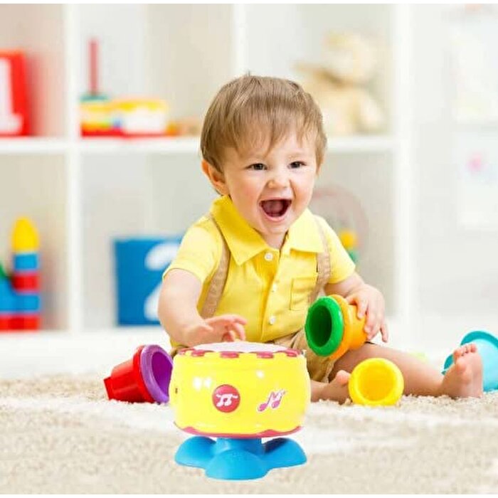 Pilli Işıklı Kaya Davul Sarı 16 Cm