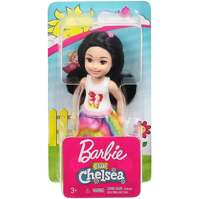Barbie Chelsea Kedi Desenli Tişörtlü Bebek Siyah Saçlı FXG77
