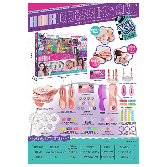 3'ü 1 Arada Simli Işıltılı Saç Örgü ve Boncuk Tasarım Seti