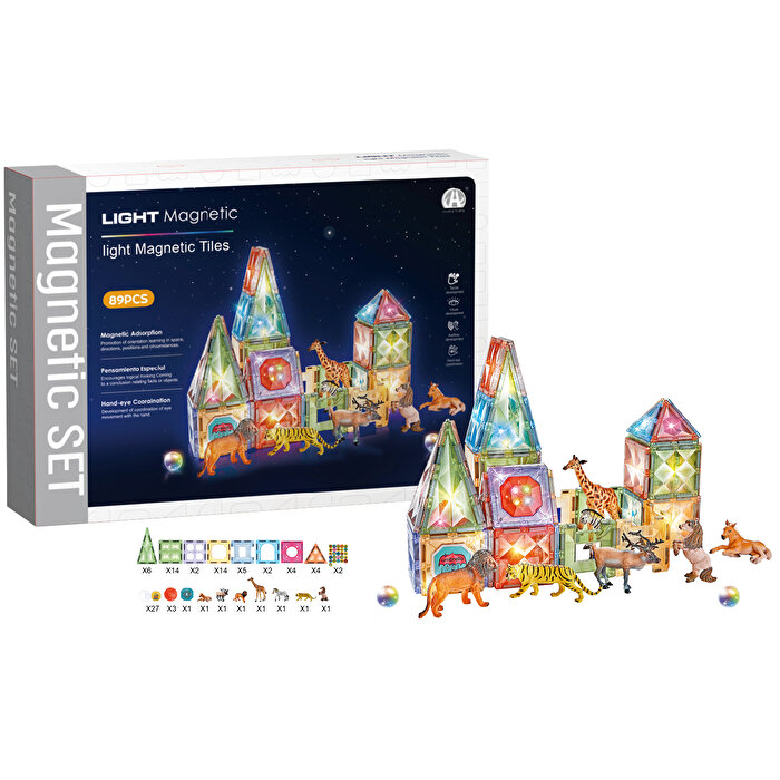 Magnetic Tiles 3D Mıktnatıslı Light Manyetik Yapı Blokları 89 Parça