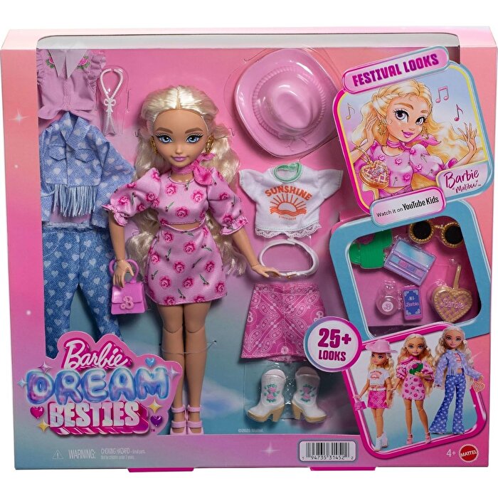 Barbie Dream Besties Festival Kombinleri Barbie Malibu Bebek ve Aksesuarları Seti JGH87