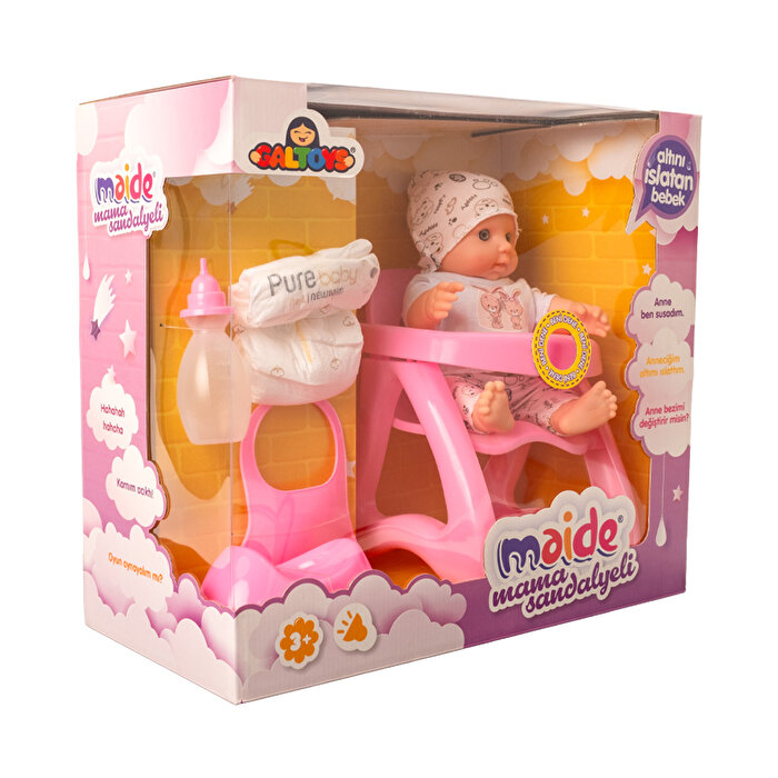 Konuşan Maide Bebek Mama Sandalyeli Oyun Seti Tavşanlı Tişörtlü