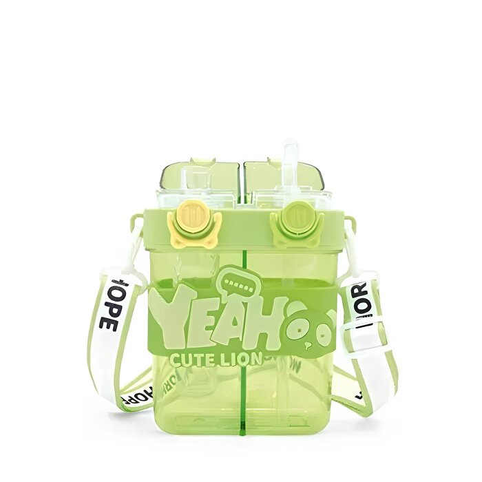 Yeah Askılı Çift Hazneli Çift Kapaklı Matara Yeşil