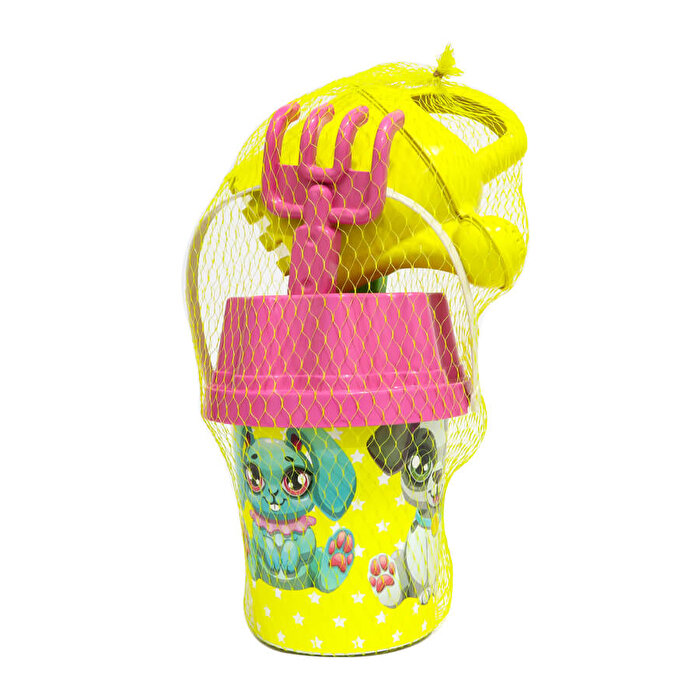 Pembe Kapaklı Açık Sarı Suluklu Kova Seti 1011