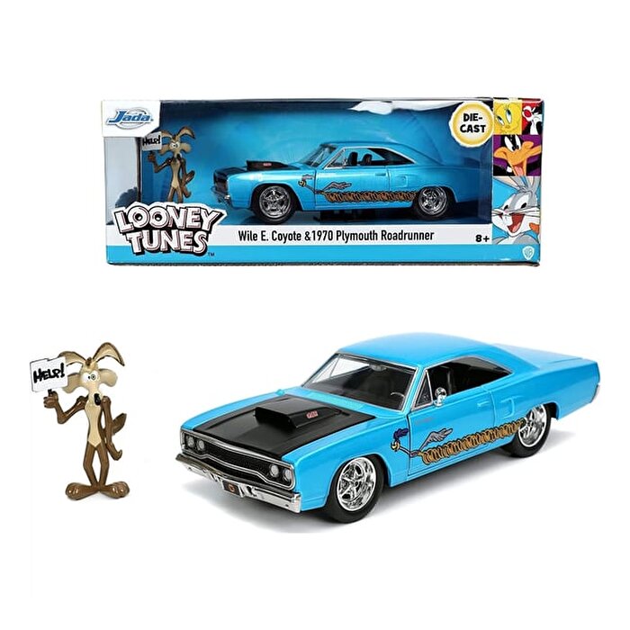 Jada Looney Tunes Roadrunner Plymouth 1970 1:24 Ölçek Araba ve Figür 7 Cm