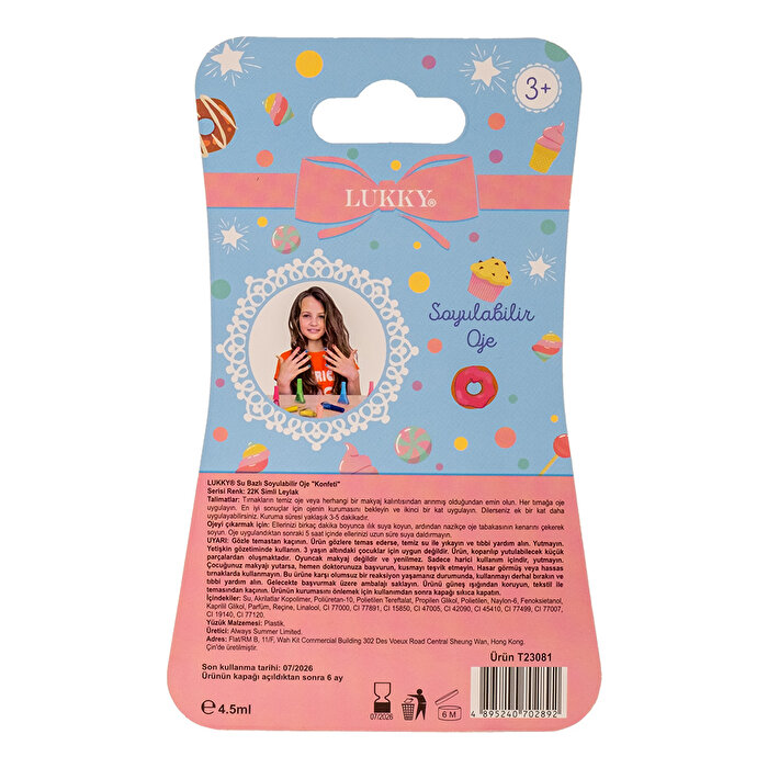 Lukky Su Bazlı Parlak Lila Konfeti Soyulabilir Oje