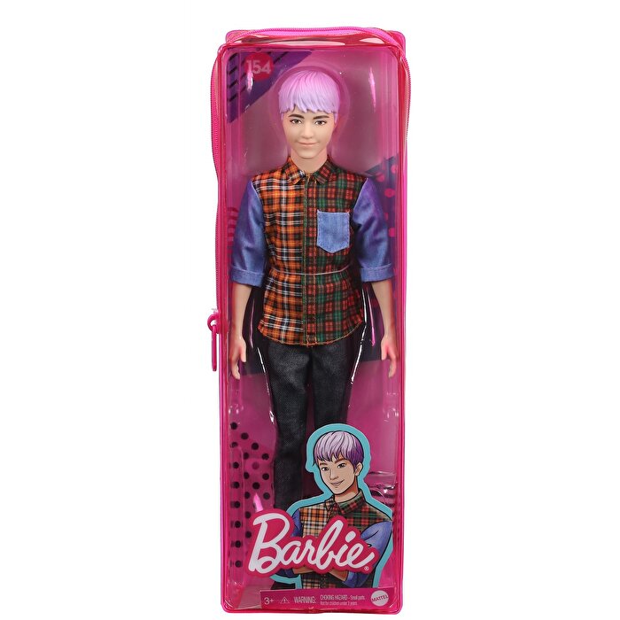 Barbie Yakışıklı Ken Bebekler Mor Saçlı ve Ekose Gömlekli GYB05