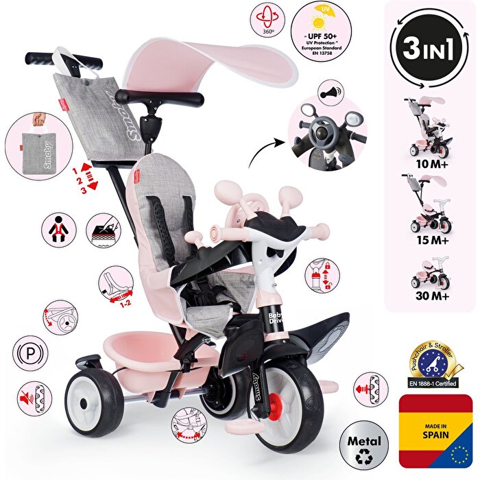 Smoby Baby Driver 3'ü 1 Arada Üç Tekerlekli Bisiklet