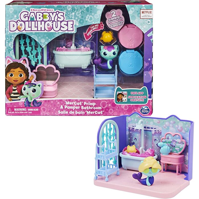 Gabby’s Dollhouse Deluxe Oda Oyun Seti Mercat Primp and Pamper Bathroom