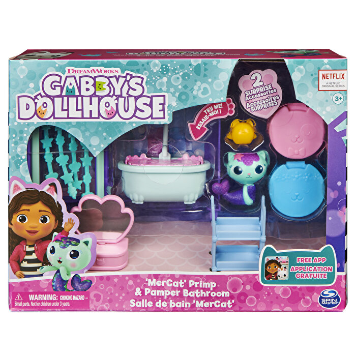 Gabby’s Dollhouse Deluxe Oda Oyun Seti Mercat Primp and Pamper Bathroom