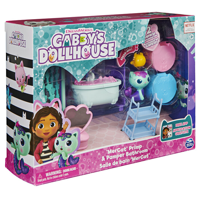 Gabby’s Dollhouse Deluxe Oda Oyun Seti Mercat Primp and Pamper Bathroom