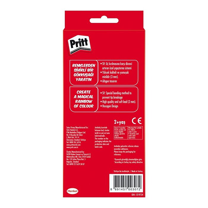 Pritt 12 Renkli Kuru Boya Kalemi Karton Kutu