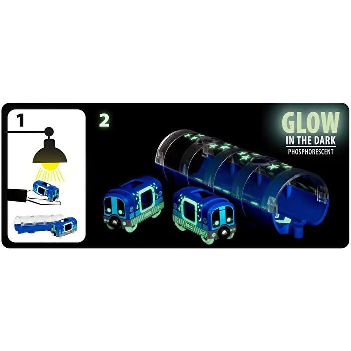 Brio Karanlıkta Parlayan Metro Treni ve Tünel