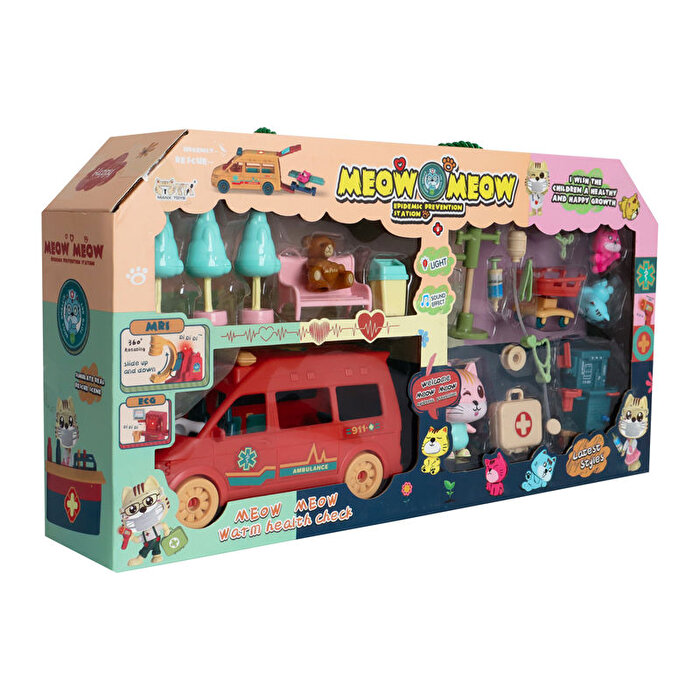 Meow Meow Kırmızı Sesli Işıklı Ambulans Oyun Seti Seri 2