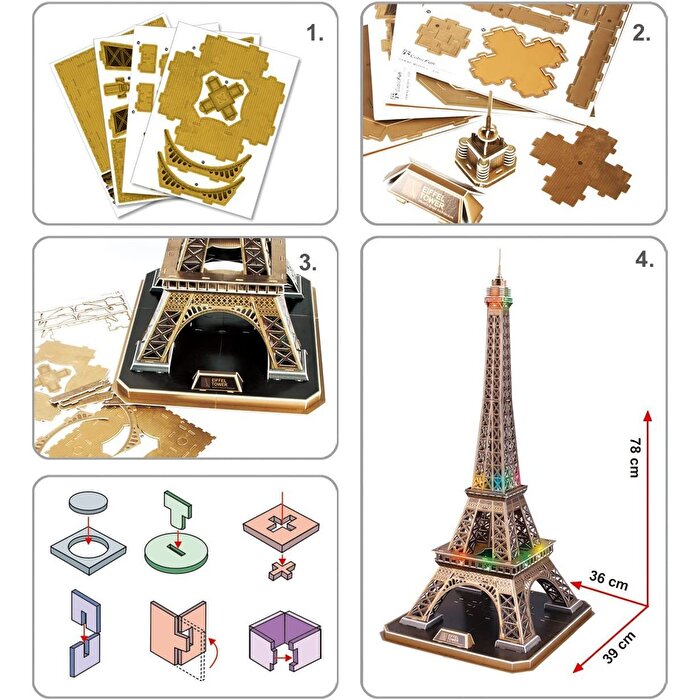 Fransa Eiffel Kulesi LED Işıklı 3D Puzzle 82 Parça