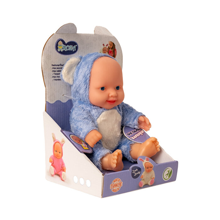 Ayı Kostümlü Sesli Roza Et Bebek Mavi