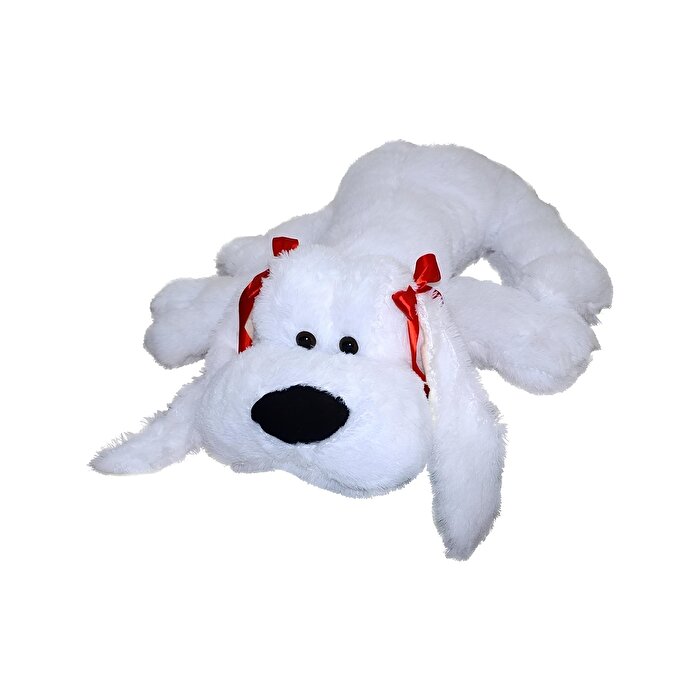 Yatan Tembel Köpek Beyaz Peluş 45 Cm
