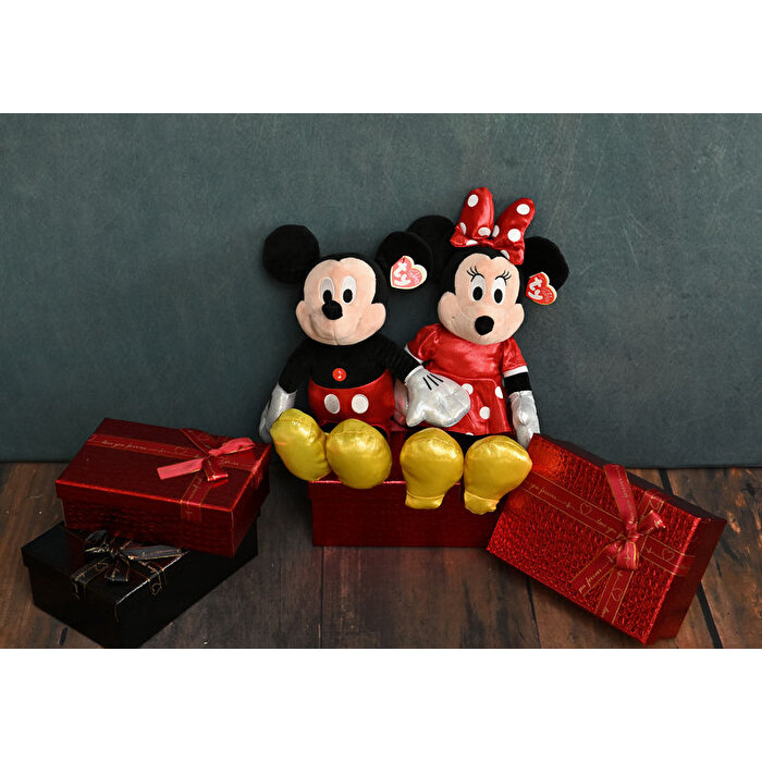 Ty Parlak Kırmızı Elbiseli Minnie Mouse Sesli Peluş 30 cm.