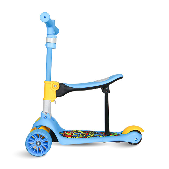 Hattrick Koltuklu Işıklı 3 Tekerlekli Mavi Scooter Scs140