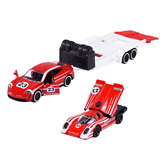 Majorette Porsche Deluxe Trailer 3’lü Set Porsche Taycan Turbo S + Porsche 917