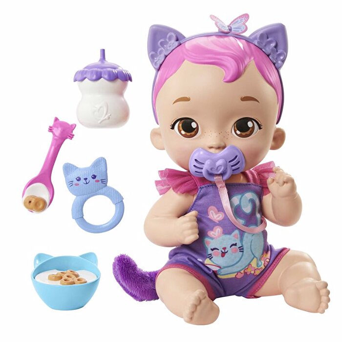 My Garden Baby Sesli ve Aksesuarlı Yavru Kedi Bebeğim Mor Saçlı HHP28