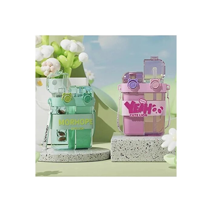 Yeah Askılı Çift Hazneli Çift Kapaklı Matara Mavi