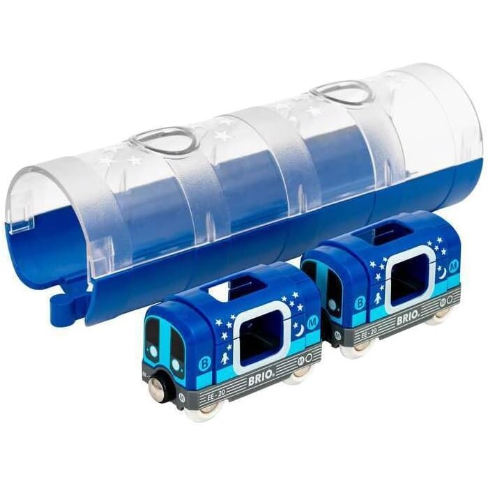 Brio Karanlıkta Parlayan Metro Treni ve Tünel