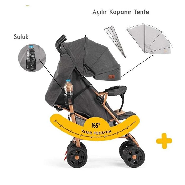 Rival Sweet Tam Yatar Baston Bebek Arabası Gold Antrasit RV111