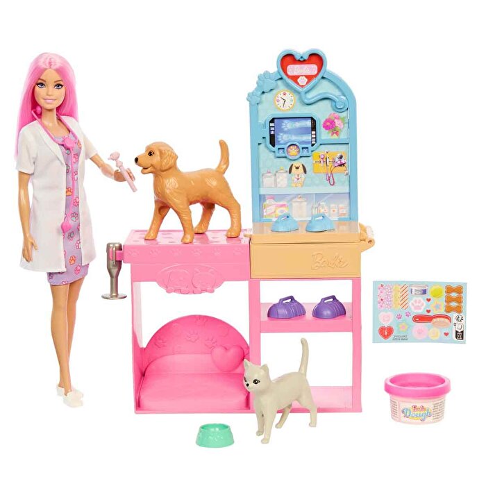 Barbie'nin Veteriner Kliniği Bebek ve Aksesuarlar Oyun Seti JFX93