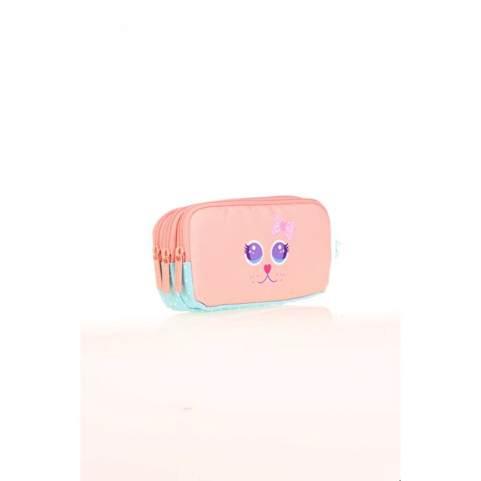 Kaukko Kids 3 Bölmeli Cute Face Cat Kalem Çantası