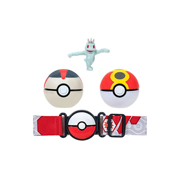 Pokemon Clip 'N' Go Pokeball Kırmızı Kemer ve Figür Seti Machop