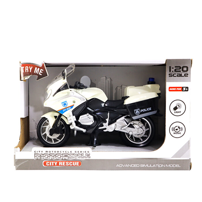 Sesli Işıklı Beyaz Polis Motosikleti