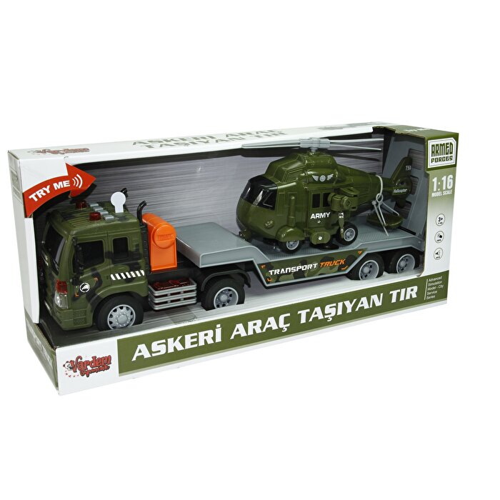 1:16 Ölçekli Sesli Işıklı Askeri Helikopter Taşıyan Tır