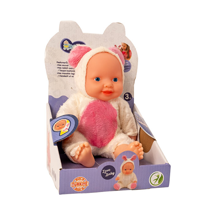 Ayı Kostümlü Sesli Roza Et Bebek Beyaz